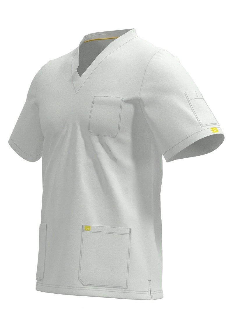 DR - Scrub Comfortable white Lycra fabric with many pockets is meticulously crafted to retain its color without fading with repeated washing - Image 1