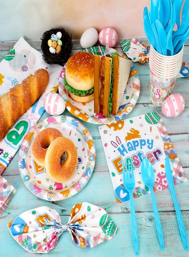 HOWAF 100 Pcs Easter Tableware Set, Easter Plates and Napkins Set, Bunny Designed Disposable Dinnerware with Paper Plates, Napkins,Paper Cups,knives,Forks,Spoons for Easter Party Supplies Serves 16 - Image 4