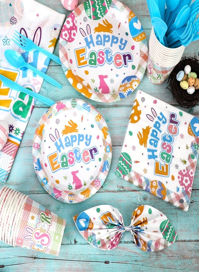 HOWAF 100 Pcs Easter Tableware Set, Easter Plates and Napkins Set, Bunny Designed Disposable Dinnerware with Paper Plates, Napkins,Paper Cups,knives,Forks,Spoons for Easter Party Supplies Serves 16 - Image 5