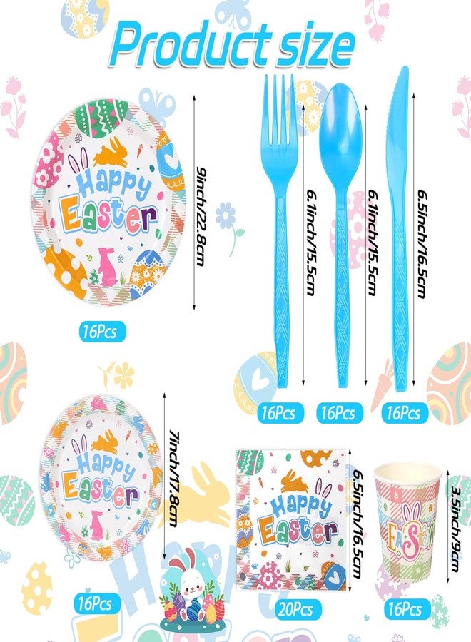 HOWAF 100 Pcs Easter Tableware Set, Easter Plates and Napkins Set, Bunny Designed Disposable Dinnerware with Paper Plates, Napkins,Paper Cups,knives,Forks,Spoons for Easter Party Supplies Serves 16 - Image 2