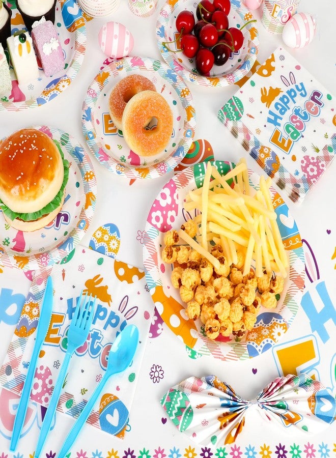 HOWAF 100 Pcs Easter Tableware Set, Easter Plates and Napkins Set, Bunny Designed Disposable Dinnerware with Paper Plates, Napkins,Paper Cups,knives,Forks,Spoons for Easter Party Supplies Serves 16 - Image 3
