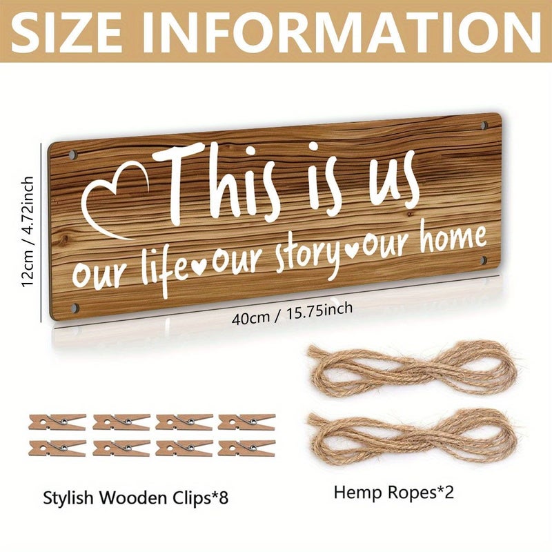 A Rustic Wooden Photo Display Board With Clips For Photos 20 Ropes Heart Shaped Design For Wall Hanging Home Decor Suitable Gift 1 Set 15 75x4 72 Inch - Image 5