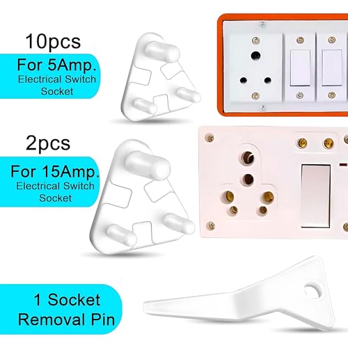 Hian Baby Safety Plug Socket Covers | Pack of 12 with 10 × 5 Amp, 2 × 15 Amp & 1 Removal Pin | ABS Plastic, White | Protects Kids from Electric Shocks & Ensures Safety | Home & Nursery Use - Image 5