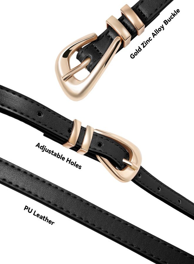كاجير مجموعة من 3 أحزمة نسائية جلدية للجينز والسراويل والفساتين، حزام خصر أنيق رفيع مع مشبك ذهبي - Image 4