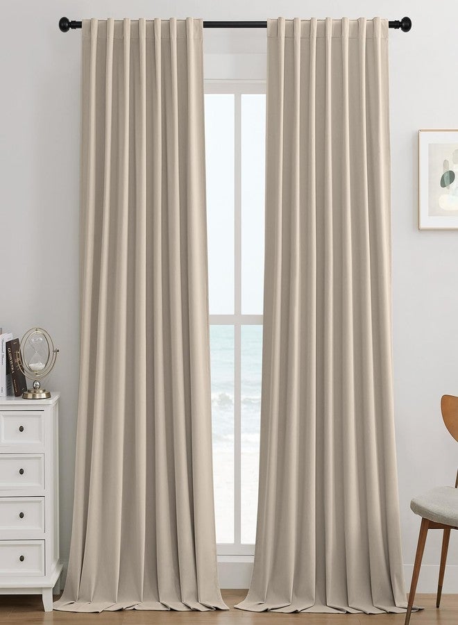 Joydeco Light Beige 100% Blackout Curtains 96 Inch 2 Panels, Luxury Thermal Light Beige Velvet Curtains for Bedroom Living Room, Soundproof Blackout Window Drapes, Rod Pocket & Back Tab (52W x 96L) - Image 1