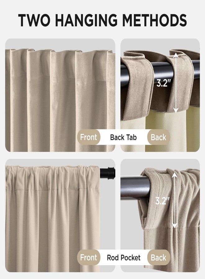 Joydeco Light Beige 100% Blackout Curtains 96 Inch 2 Panels, Luxury Thermal Light Beige Velvet Curtains for Bedroom Living Room, Soundproof Blackout Window Drapes, Rod Pocket & Back Tab (52W x 96L) - Image 3