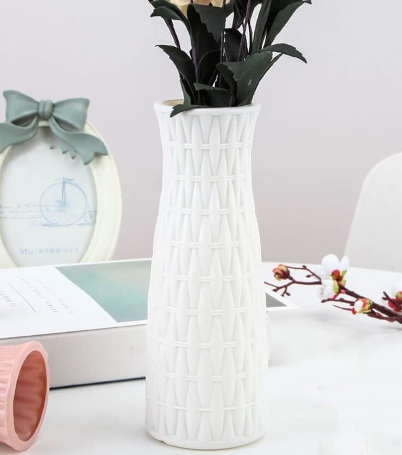 VRB DecTM 1Pcs Knotted Plastic Ceramic Vase, Flower Vase, Pampas Grass Vase,Vase for Flower,Vase for Plants,Vase Home Decor Centrepiece Decor for Home, Office,Living Room Decor Aesthetic (White Color) - Image 1