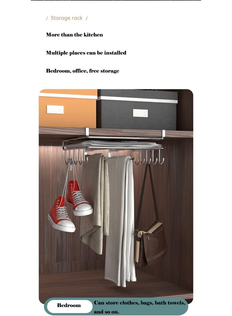 Under Cabinet Mug Holder with Hooks – No-Drill Coffee Cup Organizer Rack for Kitchen Storage, Multi-Purpose Utensil Hanger for Cups, Keys, Scarves, Ties, and More – Space-Saving Hook Rack  - Image 3
