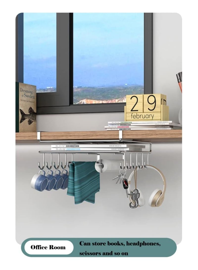 Under Cabinet Mug Holder with Hooks – No-Drill Coffee Cup Organizer Rack for Kitchen Storage, Multi-Purpose Utensil Hanger for Cups, Keys, Scarves, Ties, and More – Space-Saving Hook Rack  - Image 4