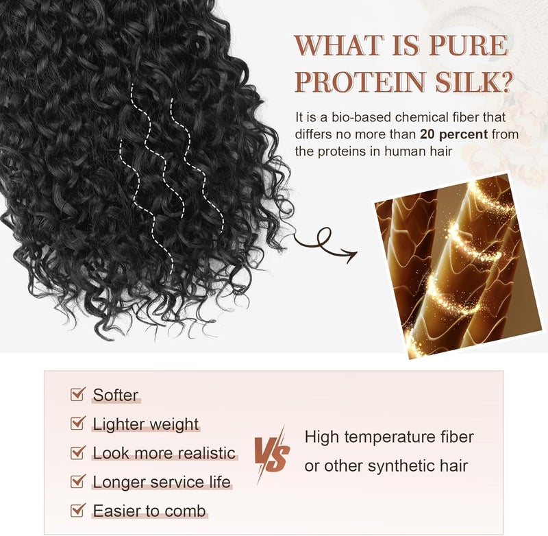 Flufymooz Clip in Hair Extensions, 4PC 100％ Pure Protein Silk Hair Extensions Long Soft Natural Hairpiece 16 Inch Curly Hairpiece for Women (Black) - Image 3