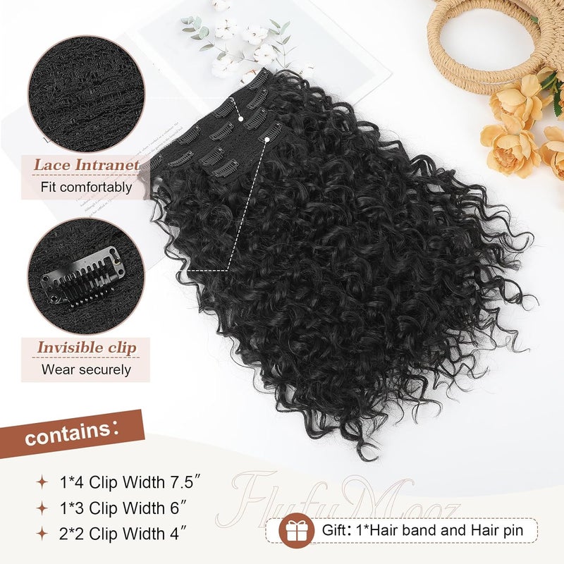Flufymooz Clip in Hair Extensions, 4PC 100％ Pure Protein Silk Hair Extensions Long Soft Natural Hairpiece 16 Inch Curly Hairpiece for Women (Black) - Image 4