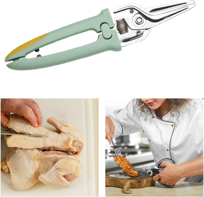 Poultry Shears Stainless Steel Kitchen Scissors Meat Scissors Food Scissors Rounded Corner Anti-Slip Handle Suitable for Home Cooking Gift, Green - Image 4
