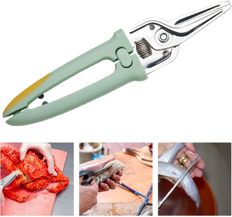 Poultry Shears Stainless Steel Kitchen Scissors Meat Scissors Food Scissors Rounded Corner Anti-Slip Handle Suitable for Home Cooking Gift, Green - Image 5