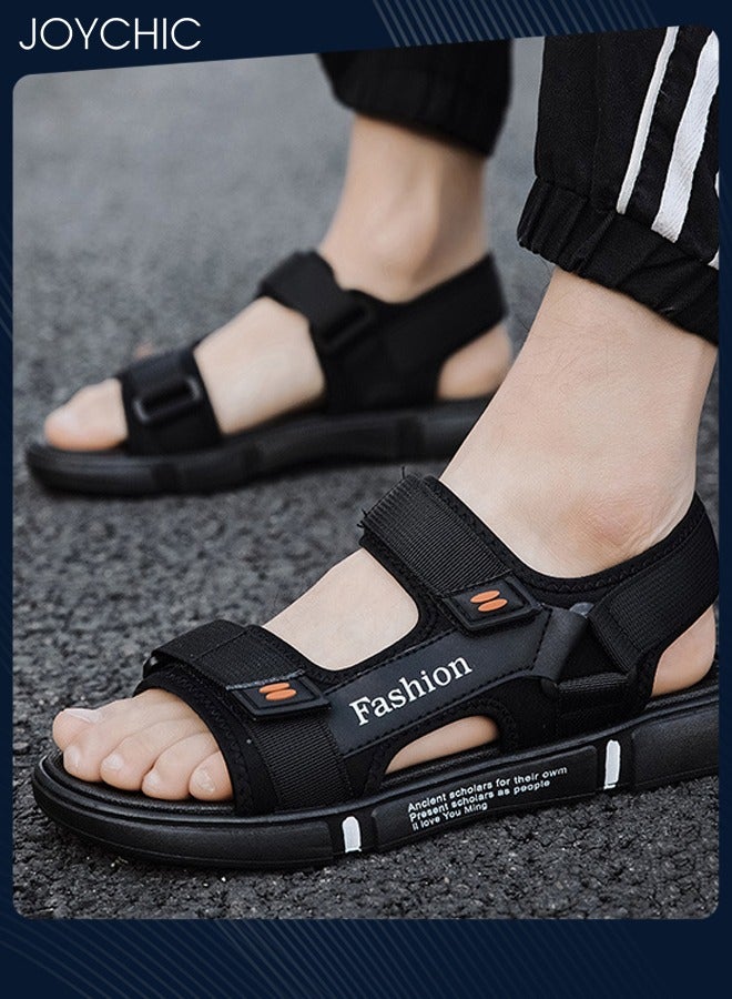 Joychic حذاء مسطح عصري للرجال للخارجية، مقاوم للماء، مضاد للانزلاق، مفتوح الأصابع، قابل للتنفس، صندل شاطئ صيفي أسود - Image 3
