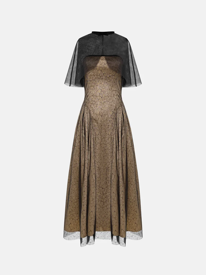 ليتشي Shiny midi dress with semi-transparent cape
