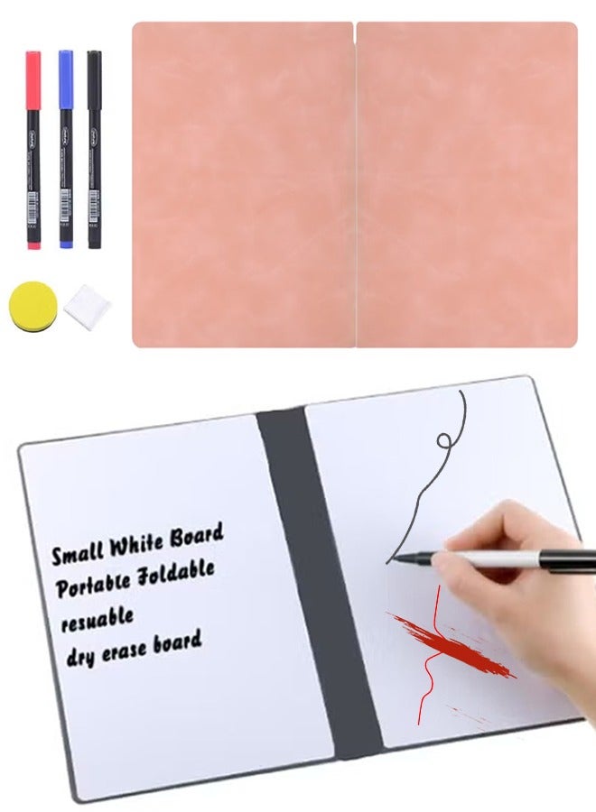 Generic A5 Portable Dry Erase Board Reusable Blank Notebook Foldable Whiteboard Comes with Pen Wipe Cloth PU Shell for Meeting Minutes, Office, Notes, Memos, Information  - Image 1