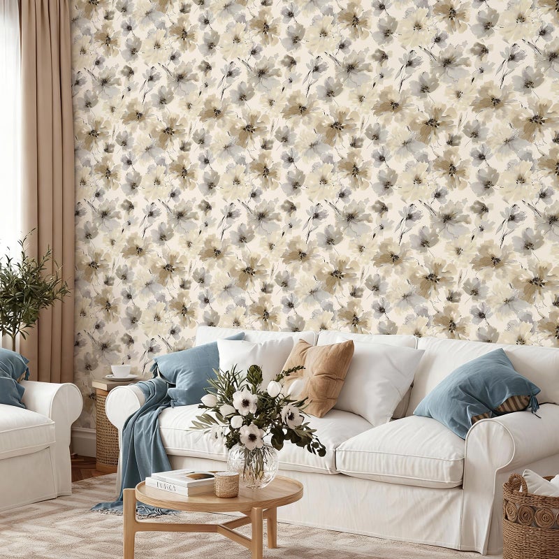 JiffDiff Floral Peel and Stick Wallpaper, Beige Yellow Watercolor Flower Contact Paper Peel and Stick for Bedroom Bathroom, Vintage Removable Waterproof Self Adhesive Wall Paper 118 x 17.3in, 14.4 sq.ft - Image 3