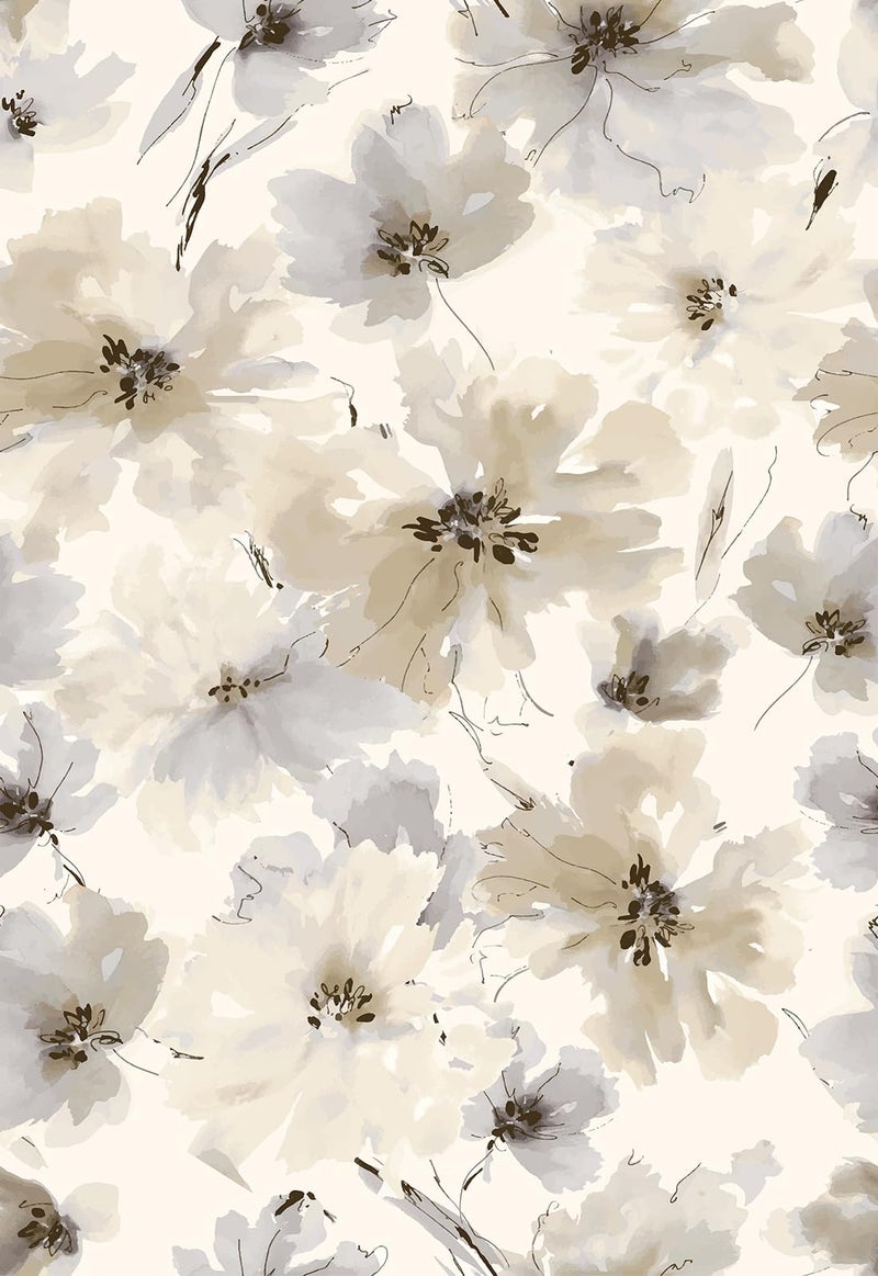 JiffDiff Floral Peel and Stick Wallpaper, Beige Yellow Watercolor Flower Contact Paper Peel and Stick for Bedroom Bathroom, Vintage Removable Waterproof Self Adhesive Wall Paper 118 x 17.3in, 14.4 sq.ft - Image 1