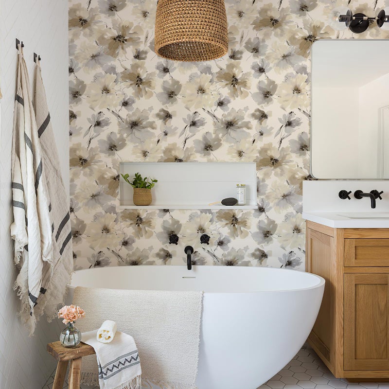 JiffDiff Floral Peel and Stick Wallpaper, Beige Yellow Watercolor Flower Contact Paper Peel and Stick for Bedroom Bathroom, Vintage Removable Waterproof Self Adhesive Wall Paper 118 x 17.3in, 14.4 sq.ft - Image 5