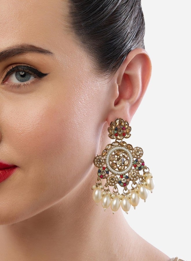 Zaveri Pearls Multicolor Stones Beads Drop Traditional Dangler Earring For Women-ZPFK19046 - Image 3