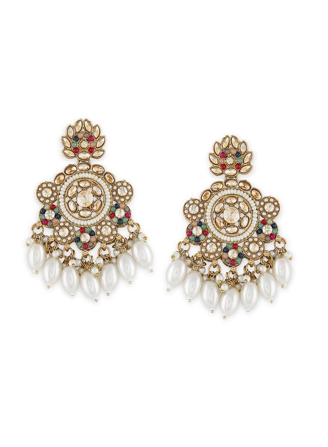 Zaveri Pearls Multicolor Stones Beads Drop Traditional Dangler Earring For Women-ZPFK19046 - Image 1