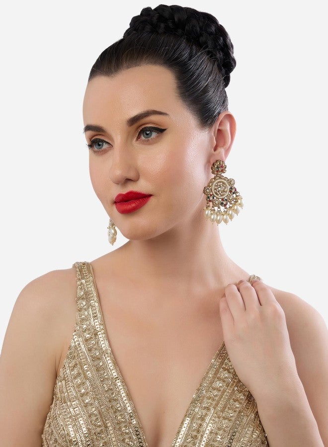 Zaveri Pearls Multicolor Stones Beads Drop Traditional Dangler Earring For Women-ZPFK19046 - Image 5