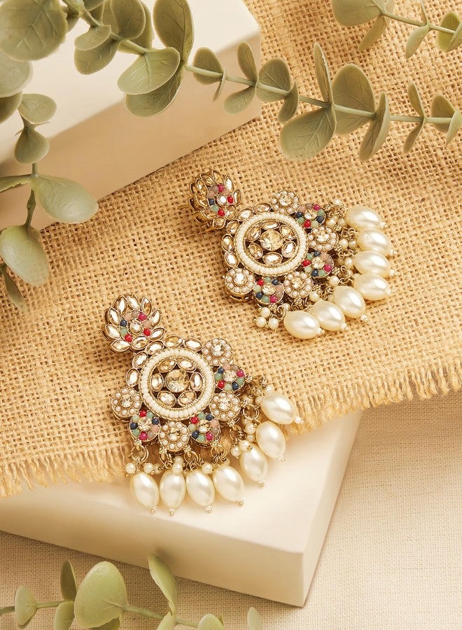 Zaveri Pearls Multicolor Stones Beads Drop Traditional Dangler Earring For Women-ZPFK19046 - Image 4