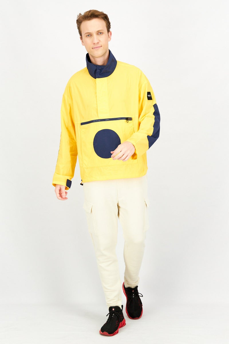 Aigle Men High Neck Long Sleeve Colorblock Windbreaker Jacket, Yellow - Image 4