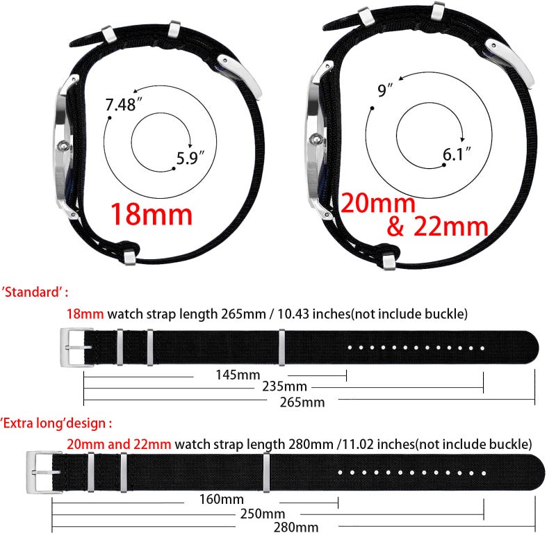 Carty Military Watch Straps with Heavy Buckle,Sport Nylon Watch Bands for Men 22mm Black Khaki Silver Buckle - Image 4