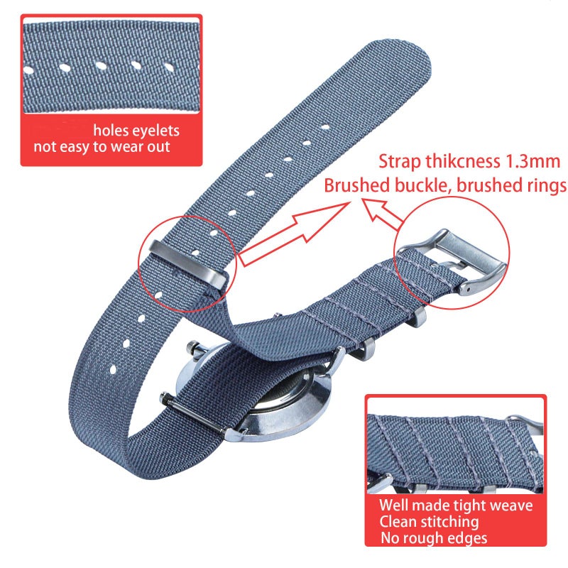 Carty Military Watch Straps with Heavy Buckle,Sport Nylon Watch Bands for Men 22mm Black Khaki Silver Buckle - Image 3