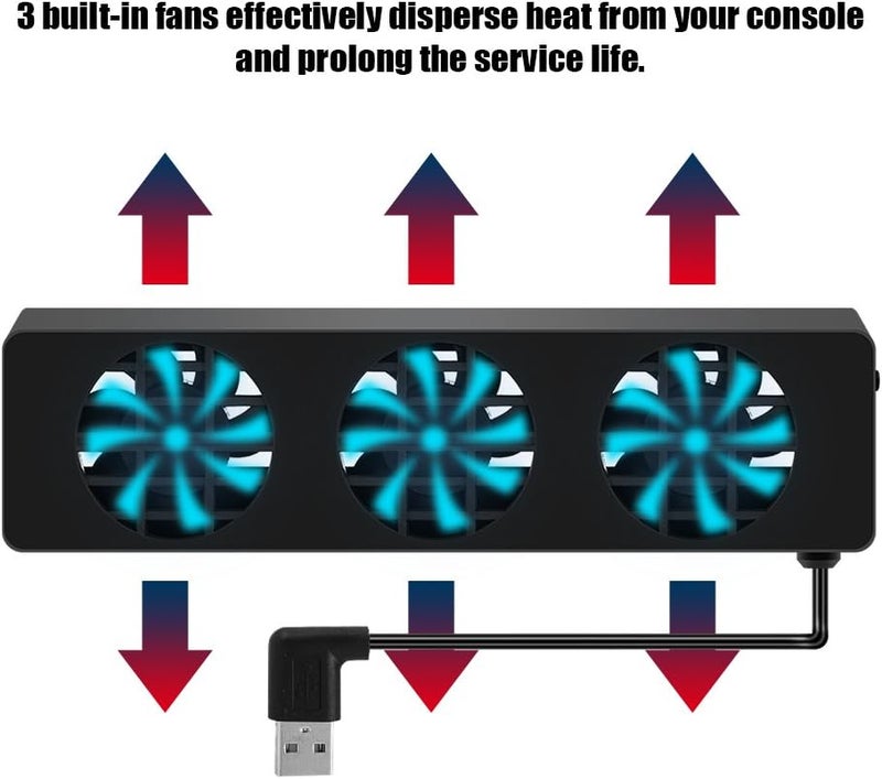 Bewinner USB Cooling Fan Base Stand Dock for Game Console - 3 Fans Cooler Holder Bracket, External Cooling - Image 3