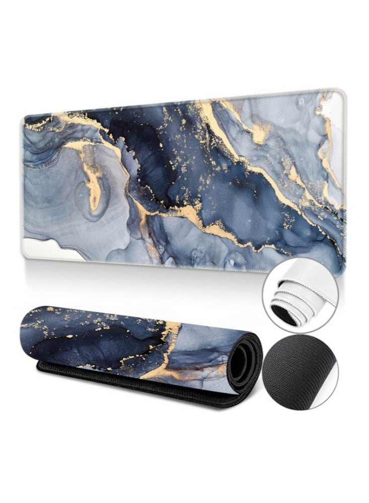 400×800×2mm Large Gaming Mouse Pad Extended Anti-Skid with Stitched Edges Waterproof Desk Pad with Non-Slip Base Computer Keyboard Pad Protector Double Sided Washable Rubber Pad Practical mouse pad Office Desk Mat for Gamer Office & Home Super Creative Marble(Blue and Gold)