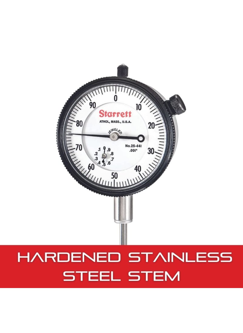 Starrett Starrett 25 Series Dial Indicator with Jewel Bearings and LugOnCenter Back  White Face 01000 Range 0100 Dial Reading 001 Graduations  25441J  - Image 5