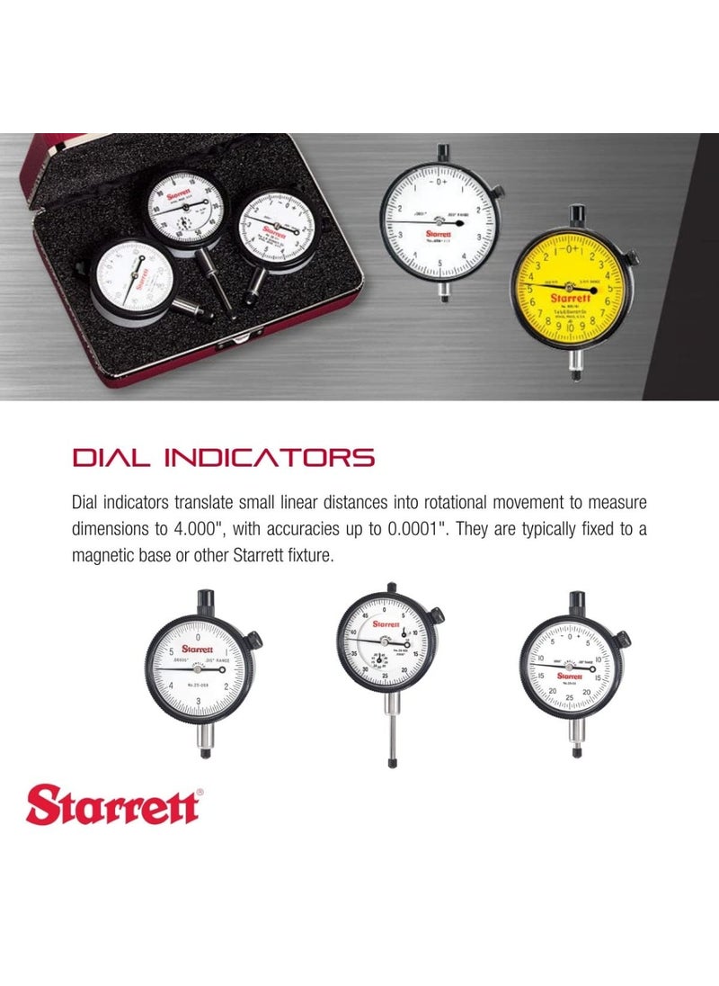 Starrett Starrett 25 Series Dial Indicator with Jewel Bearings and LugOnCenter Back  White Face 01000 Range 0100 Dial Reading 001 Graduations  25441J  - Image 3
