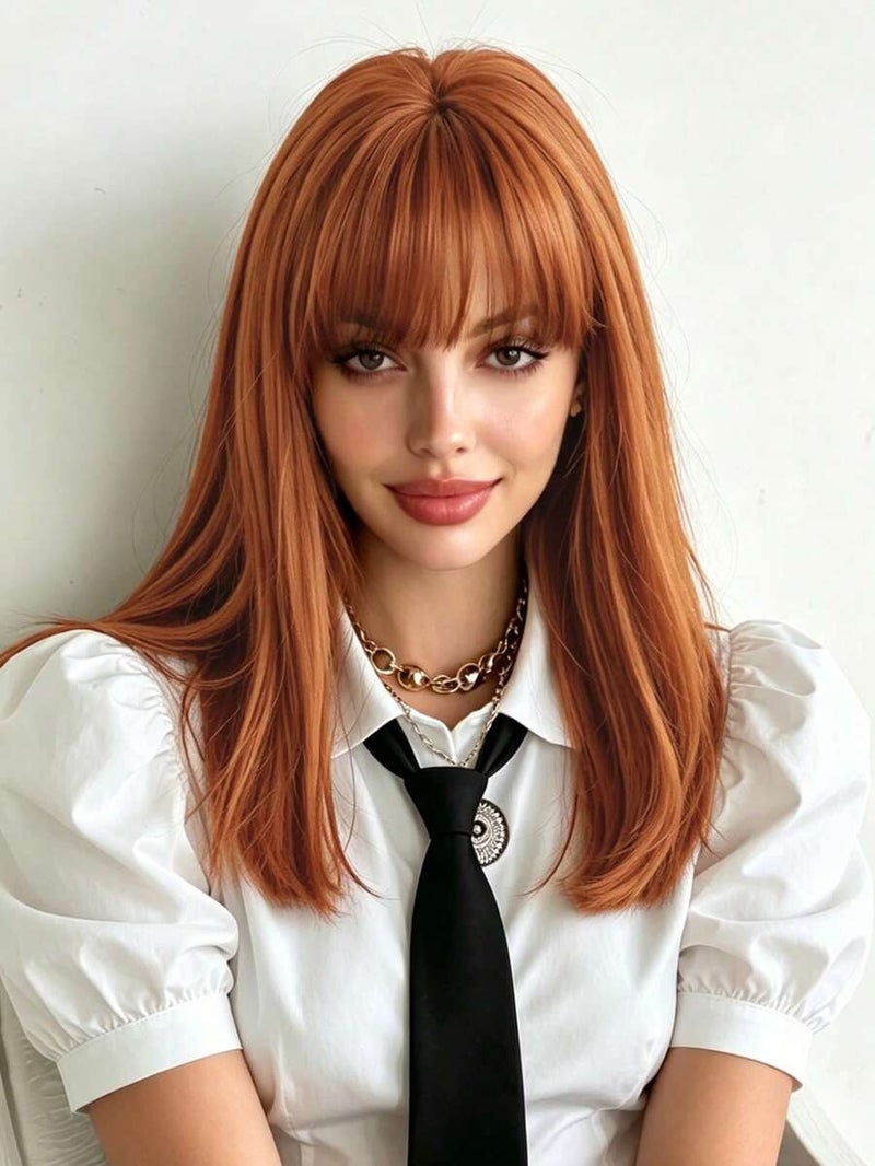 NAMM 18-Inch Medium-Length Linen Blonde Highlight Wig with Dark Roots, High-Density Heat-Resistant Fiber - Natural Fluffy Synthetic Wigs for  Women