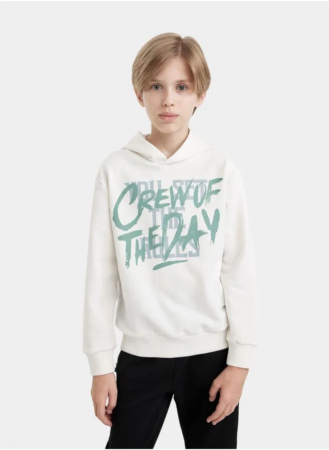 DeFacto Regular Fit Graphic Print Hooded Sweatshirt by Styli