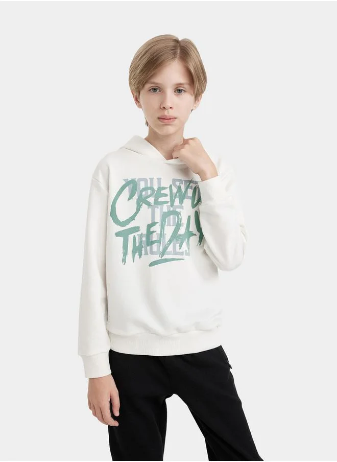DeFacto Regular Fit Graphic Print Hooded Sweatshirt by Styli