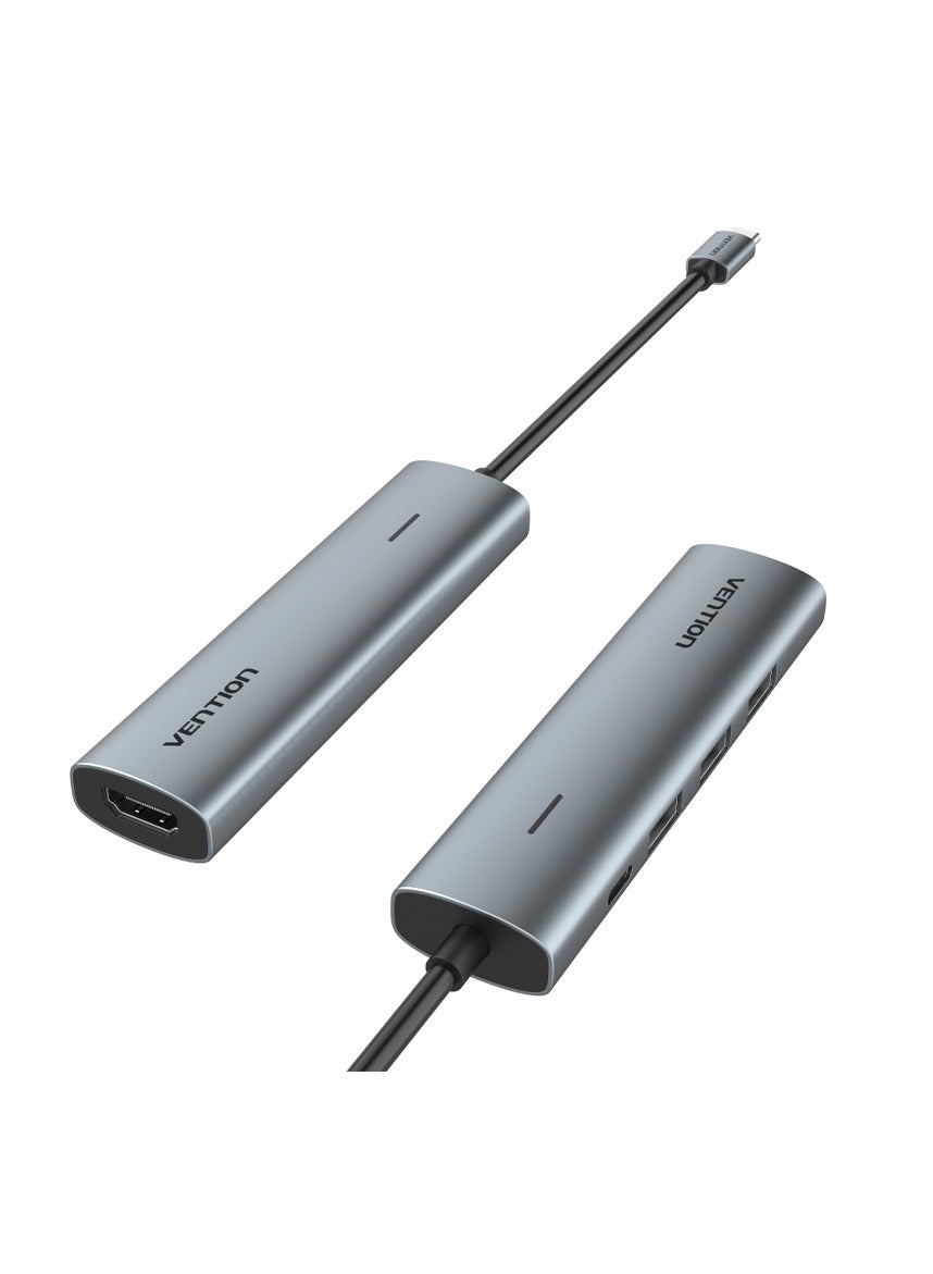 Vention 5-in-1 USB-C Docking Station 0.15M Gray, USB-C to HDMI 4K@30Hz + 3 USB 3.0 Ports + 100W PD, 5Gbps,Aluminum Alloy Hub OTG support for Laptop, MacBook, iPad Pro/Air, Steam Deck, iPhone15/16
