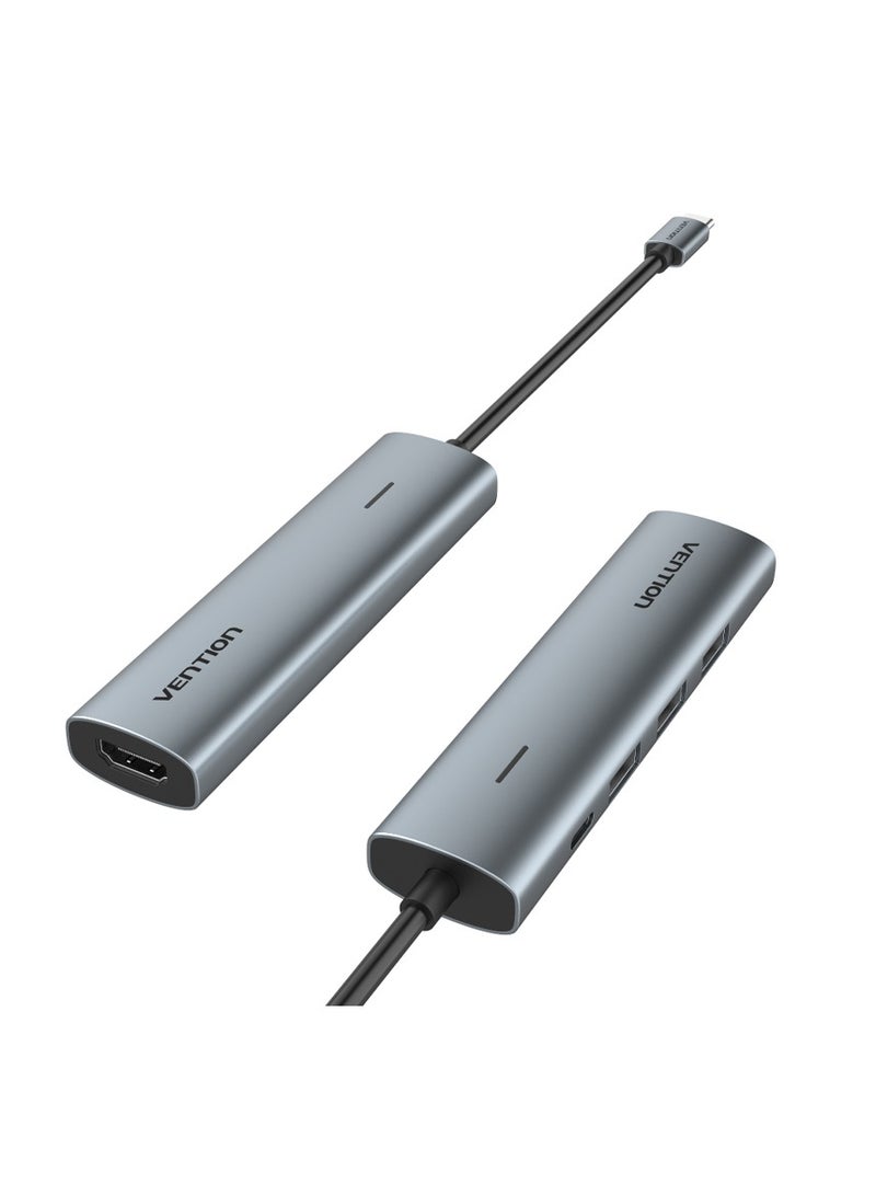 VENTION Vention 4in1 USB-C Docking Station,100W PD,4K HDMI/USB 3.0*3/PD 0.15M Gray Aluminum Alloy Type  - Image 1