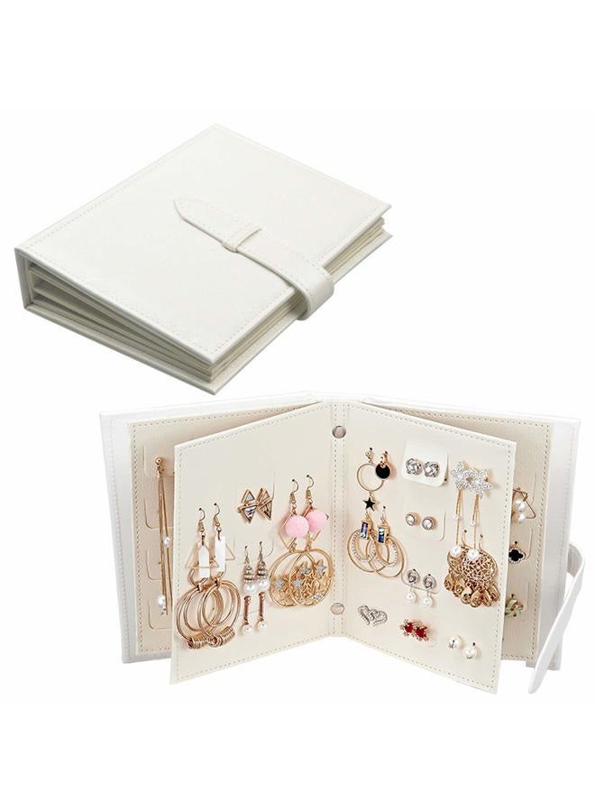 Fangoo Earring Organizer Book Design Earring Holder Travel Jewelry Storage Case Tray Holder, Capable to Hold 42 Pairs (White) - Image 1