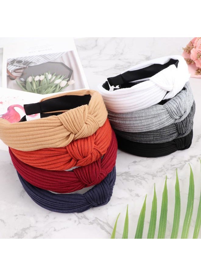 DRESHOW 8 Pack Knotted Headbands for Women Wide Turban Headband Yoga Exercise Ribbing Hair Hoop Hair Bands Accessories  - Image 2