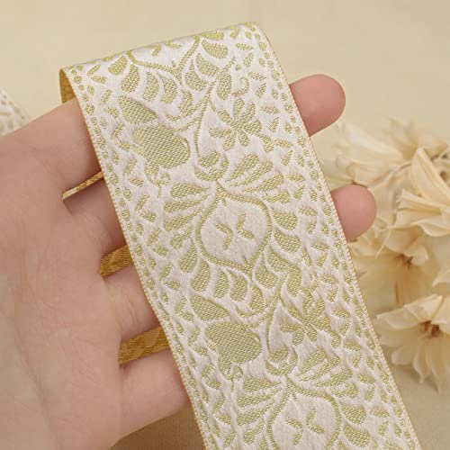AIETSYEI Boho Jacquard Ribbon Floral Ribbon Gold Embroidery Jacquard Trim for Sewing, Handmade Bag, Clothing Decoration AIETSYEI - Image 2