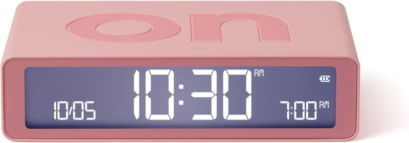 Lexon Flip Classic Luminous Morning Alarm Clock, Reversible with Face on Off and Snooze Function, LCD Display and Touch Light, Rechargeable by USB-C - Pink - Image 1