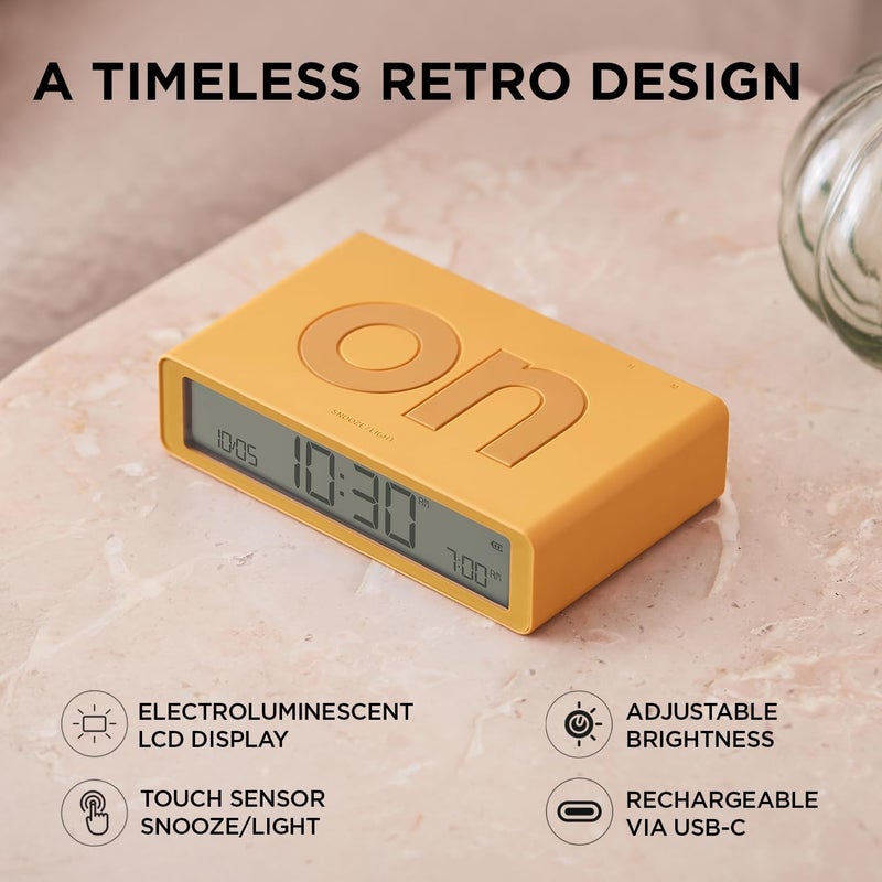 Lexon Flip Classic Luminous Morning Alarm Clock, Reversible with Face on Off and Snooze Function, LCD Display and Touch Light, Rechargeable by USB-C - Pink - Image 4