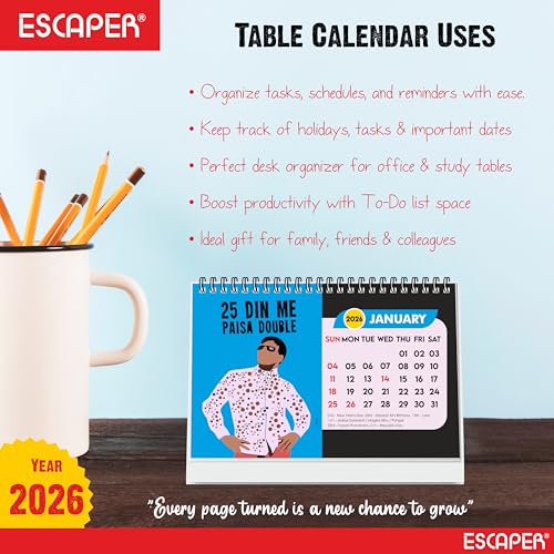 ESCAPER Famous Bollywood Dialogues 2026 Desk Calendar – A5 Table Calendar with Iconic Movie Quotes & Actor Lines, Bollywood Fan Desktop Calendar - Image 5