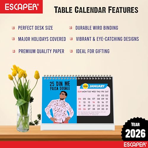 ESCAPER Famous Bollywood Dialogues 2026 Desk Calendar – A5 Table Calendar with Iconic Movie Quotes & Actor Lines, Bollywood Fan Desktop Calendar - Image 4