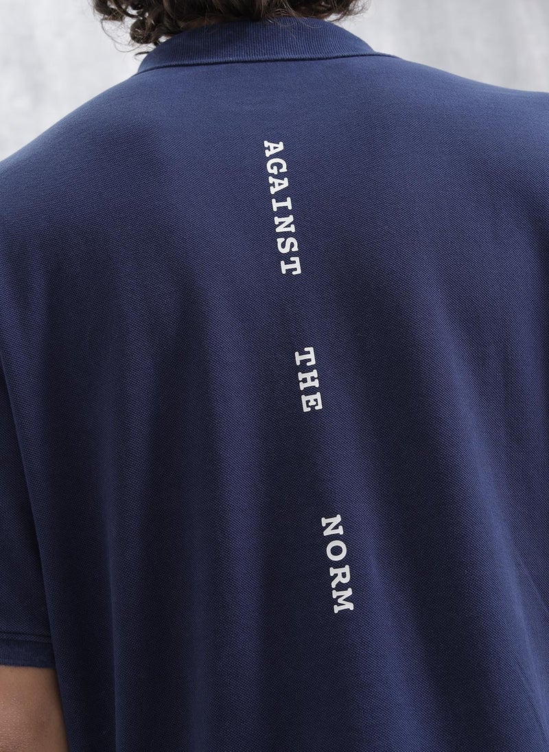 روجن Men Solid Oversized Fit Casual Polo Collar T-shirt | Blue - Image 5