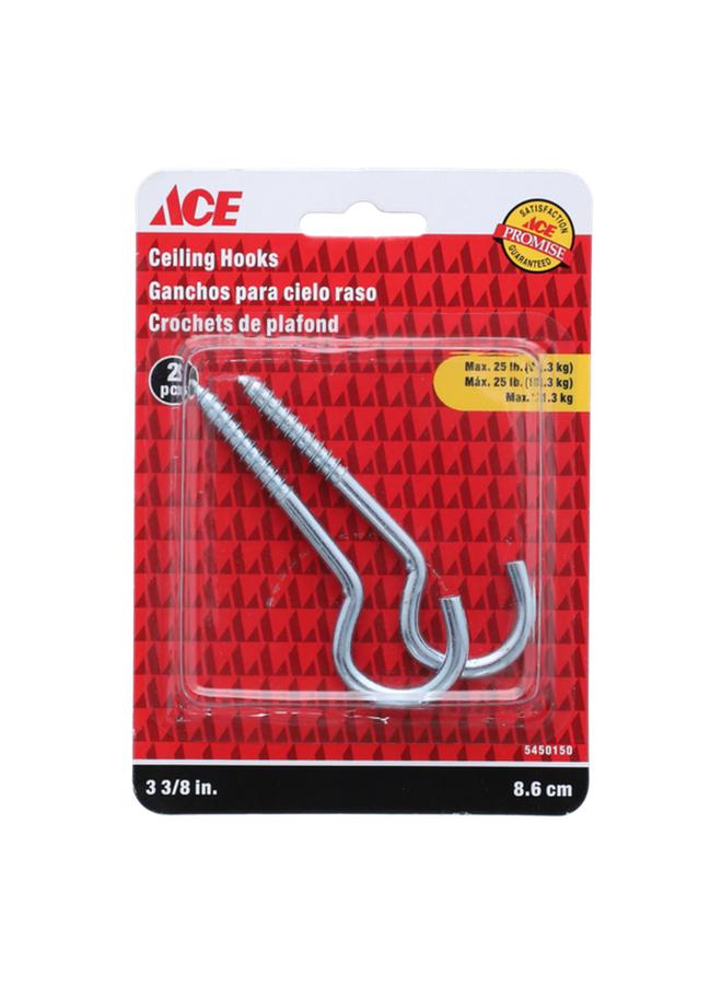 ACE 2-Piece Ceiling Hook Silver 3 3/8inch 