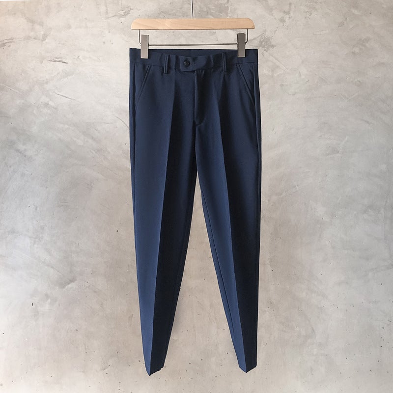 2021 spring and autumn small suit pants mens draping cropped pants business casual Korean style trendy casual straight loose Western pants k91 blue cropped pants 
