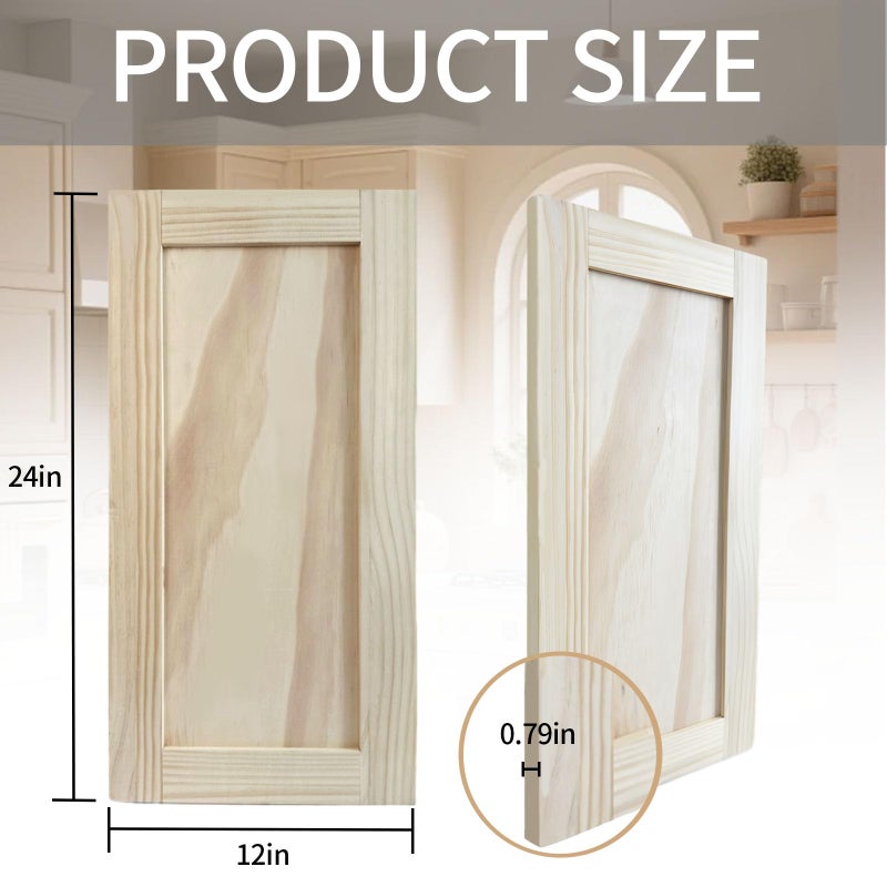 Vechor 2 Pcs 12" W x 24" H Unfinished Kitchen Cabinet Doors with Hinges, Shaker Style Cabinet Door Front Replacement for Kitchen, Bathroom, Vanity, Closet - Image 3